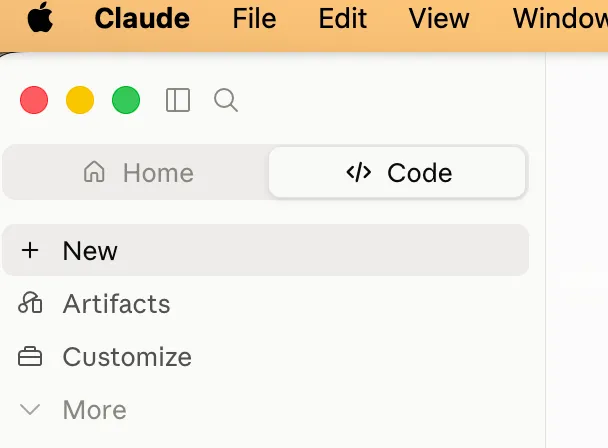 the Code tab in the Claude app